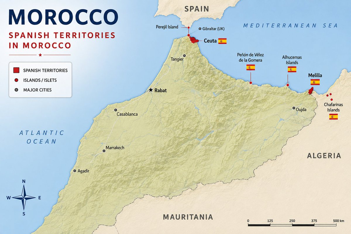 MapsAfrican's tweet photo. These are the Spanish territories in Morocco.

Most of which are disputed by Spain and the Moroccan government. https://t.co/EcwIjHTO6O