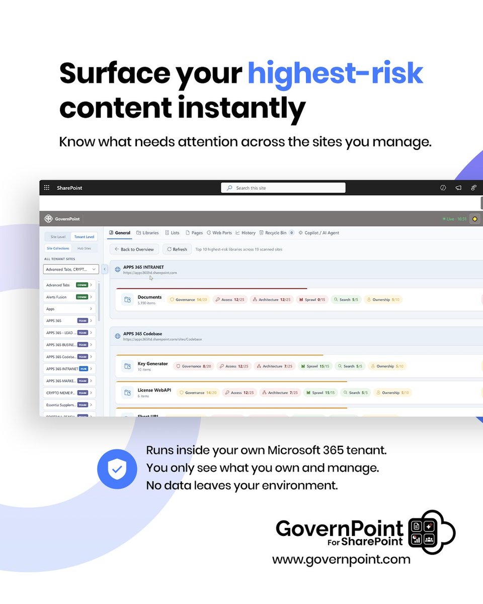 apps365ltd's tweet photo. GBP 999/year for a site. GBP 4,999/year for your entire tenant. No per-user maths, no seat counting, no surprise renewal. And it deploys in minutes, not weeks.
See plans: https://t.co/dcxj3WTVlc
#SharePoint #Microsoft365 #Copilot #ITAdmin #Governance #Apps365 https://t.co/i3HEFFvOuT