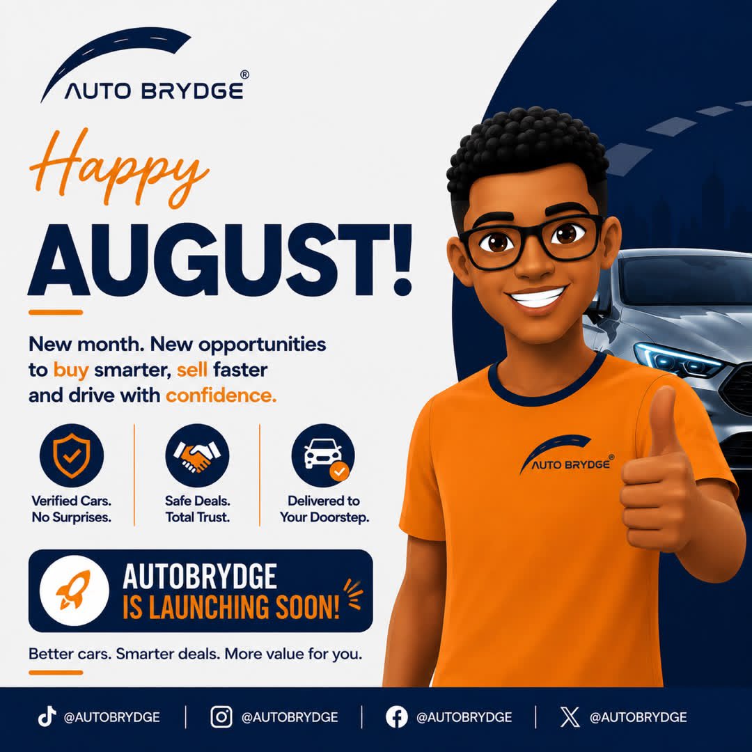 AUTOBRYDGE's tweet photo. Happy New Month from Autobrydge.
Whether you're buying or selling, Autobrydge is here to make every ride count.

Here's to smooth roads, great deals, and bigger wins this month. Let's drive into August together!

#HappyNewMonth #Autobrydge #CarMarketplace #FYP https://t.co/peU9mEKGQF