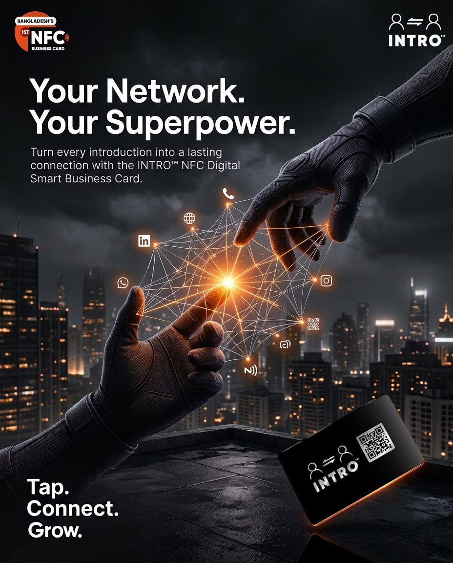Introcardbd's tweet photo. Not every hero wears a cape. Some simply know how to connect.

Every connection has the power to change your future.

One conversation.
One introduction.
One tap.

#BangladeshFirstNfcCard #NfcCard #Nfc #IntroCard #Intro #TapScanSend #IntroCardBD https://t.co/mSF16Ok1rv
