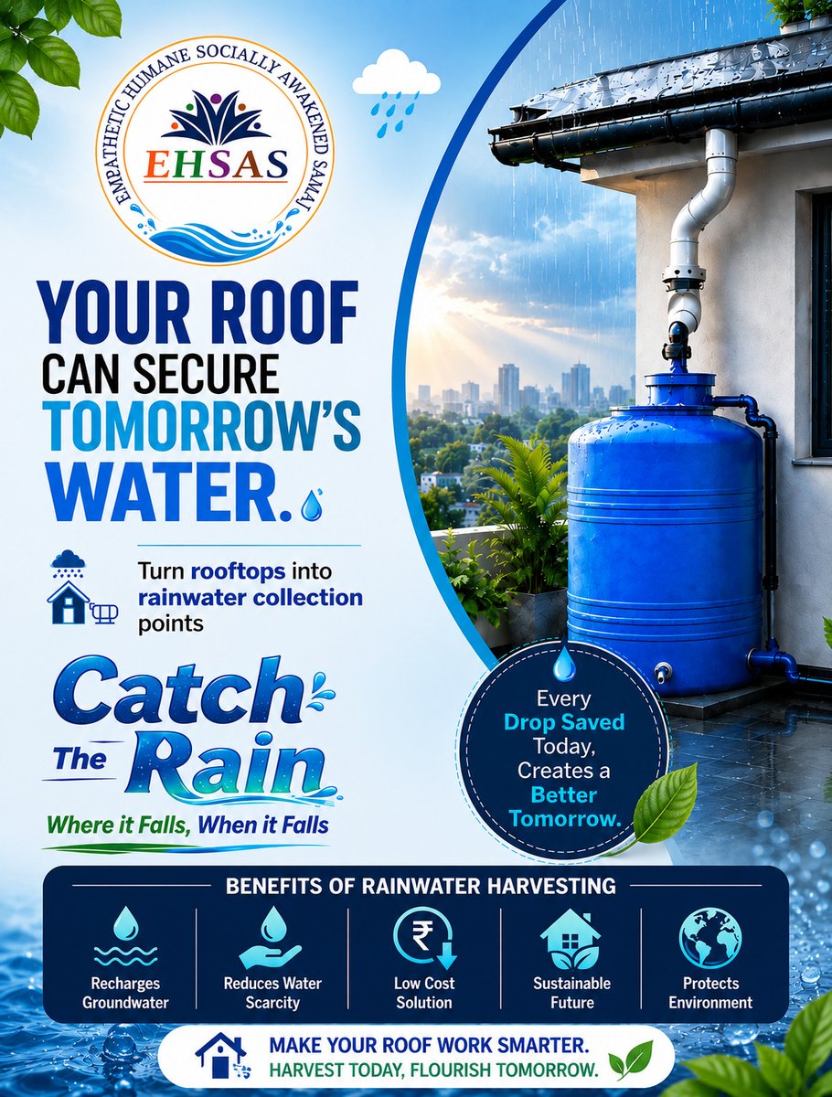 DelhiEhsas's tweet photo. 🌧️ Don't let rainwater go to waste.
Transform your rooftop into a rainwater harvesting system and help protect our groundwater for future generations.
#RainwaterHarvesting #SaveWater #EHSAS #CatchTheRain https://t.co/BZsSVrgMGK