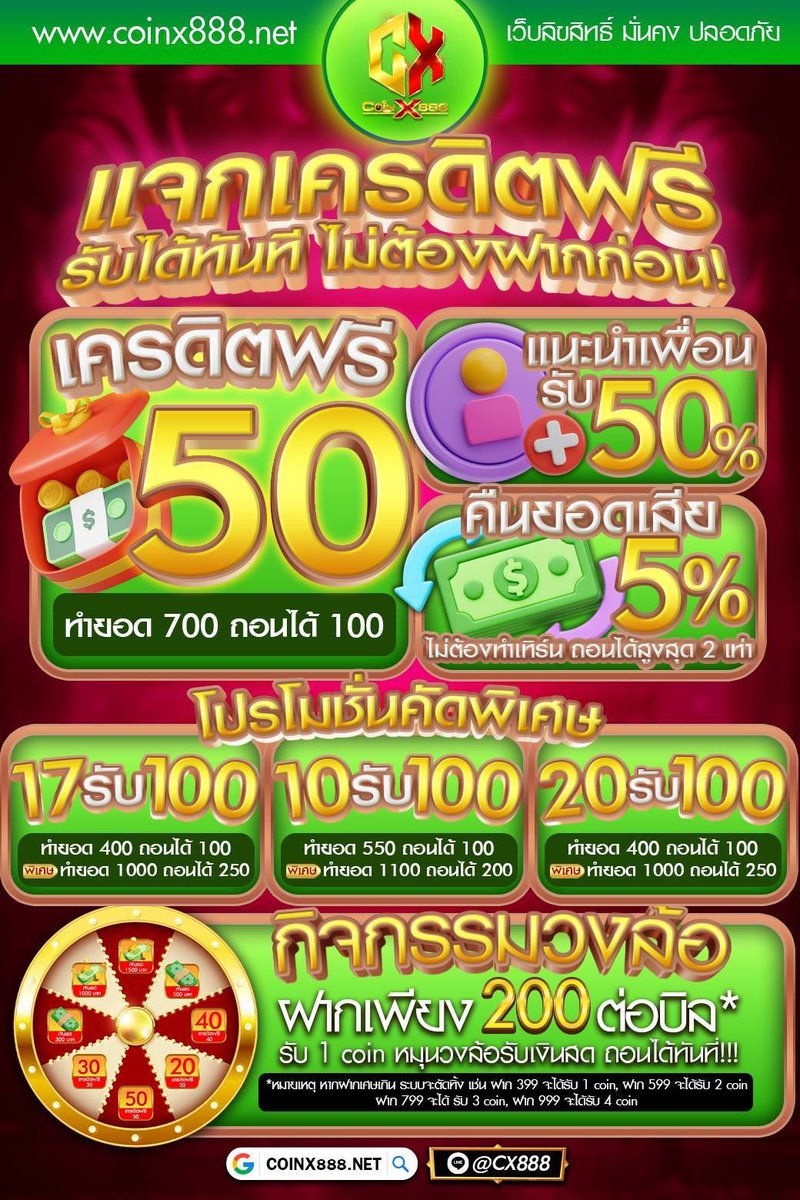 TH7COM's tweet photo. 🎰#coinx888 🎰 (รวมค่าย)
#โปรทุนน้อย
🏧#โค้ดฟรี50 ถอน 100
✅#โปรดี #10รับ100 ถอน 200

🔔+ดิ่ง  ♻️+ รี  ❤️+ใจ
⏰โค้ดใต้เม้น 22.30 น.

🆕ฟรี ❱ https://t.co/neXGfA6uOc

📌สมัคร ❱ https://t.co/SuIf6nHtr6

#10รับ100 #10รับ100สมาชิกใหม่ #coinx888 #เครดิตฟรีสมาชิกใหม่ #โปรดีแนะนำ https://t.co/3uMmRJmm8W