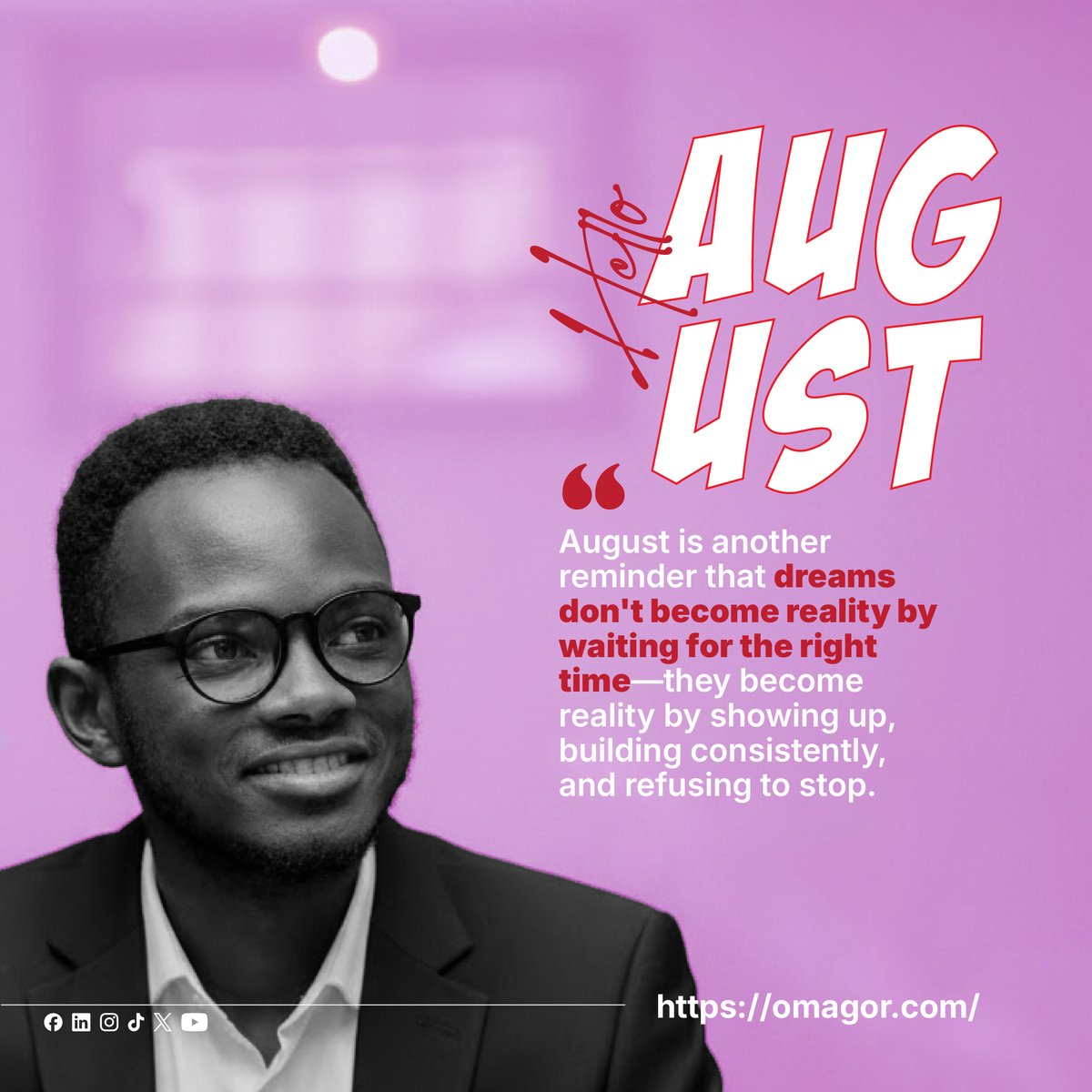 ojgideons's tweet photo. There will never be a perfect moment to begin. There will always be reasons to postpone, to doubt yourself, or to wait until everything feels ready. But progress belongs to those who take the next step anyway.

Wishing you a purposeful, productive, and fulfilling August. https://t.co/YefO3hXB6A
