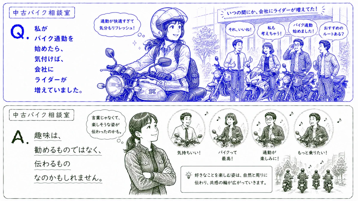 中古二輪自動車流通協会🛵 в X: „Q.私がバイク通勤を始めたら、 気付け