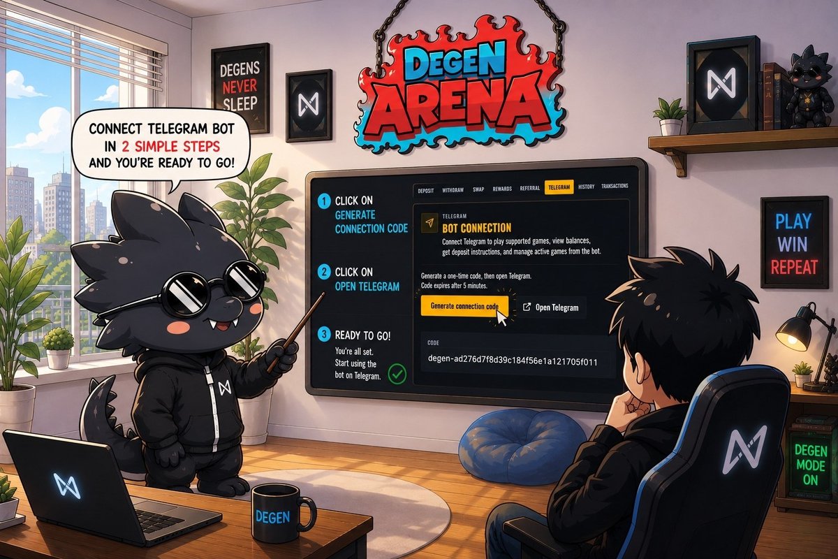 degenarenagg's tweet photo. Degens, stop blaming your network. 

Generate Connection Code → Open Telegram → Done.

DegenArena Mini bot is built for smooth gaming. GG. https://t.co/yPaHfIa7IQ