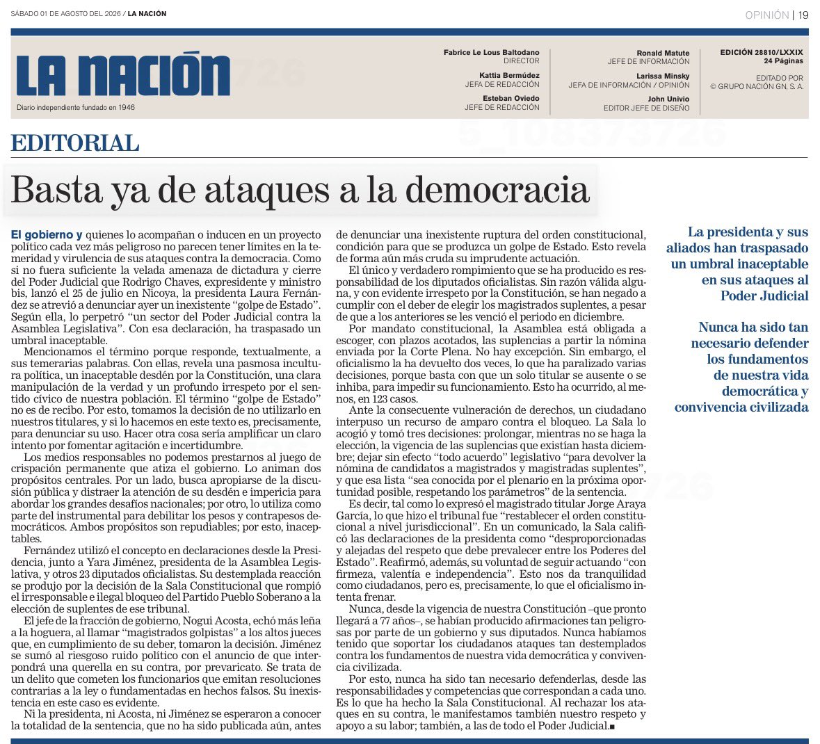armandomayorga's tweet photo. Editorial: Basta ya de ataques a la democracia.
El único y verdadero rompimiento que se ha producido es responsabilidad de diputados oficialistas. Sin razón válida y con evidente irrespeto por la Constitución se han negado a cumplir con el deber de elegir magistrados suplentes https://t.co/JVqN5AqbAk