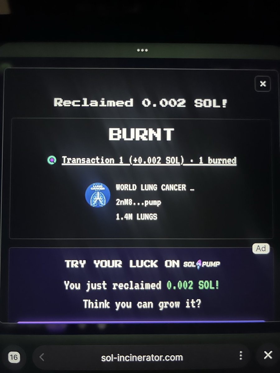 JFire_0's tweet photo. I just burnt 1.4m worth of the token ! 
🫁🫁🫁
 @GO2forLungCancr https://t.co/JaMppMRDK0