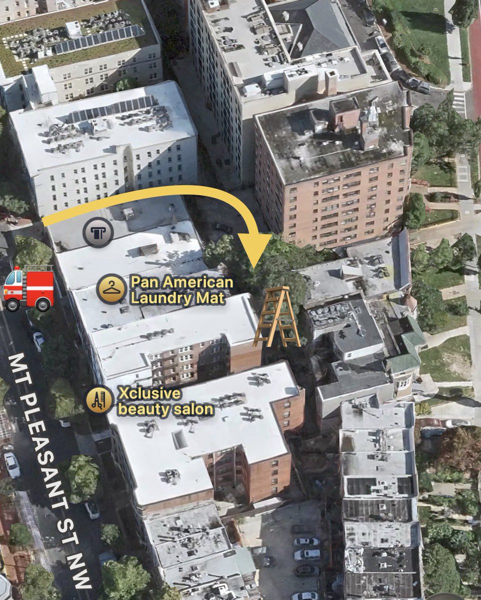 DCFDKelleher's tweet photo. We’re coming for you. When rear access is difficult, our @dcfireems firefighters don’t stop—they adapt. This week Truck 9 carried ground ladders down a walkway, over fences and through trees to reach upper floors, during a fire in an apartment building. #DC #Ward1DC https://t.co/B2nDTx3hZ3
