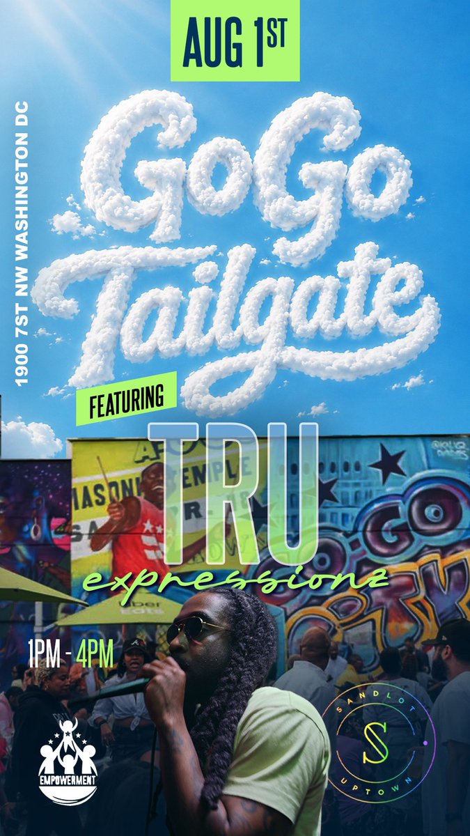 DUSTY_TE's tweet photo. Gail Bean  Joins Us This Today‼️ August 1, 2026 | Tru Expressionz Live Sandlot Uptown , 1900 7st Street, NW, Washington, DC | “Go-Go Tailgate” 1pm - 4pm | EVER1 FREE —All Ages Welcome— Presented By Empowerment Inc @DATI_org https://t.co/wNzJNRWsDh