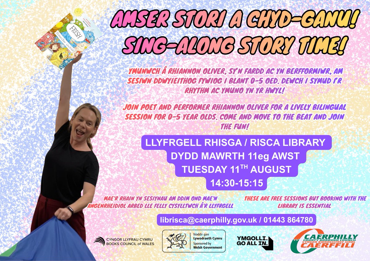RiscaLibrary's tweet photo. Dydd Mawrth 11eg Awst! - Mae angen i chi archebu lle!
Tuesday 11th August - Booking essential! 

☎️ 01443 864780
📧 librisca@caerphilly.gov.uk

📚🎶📚 https://t.co/KaR1W47jSx