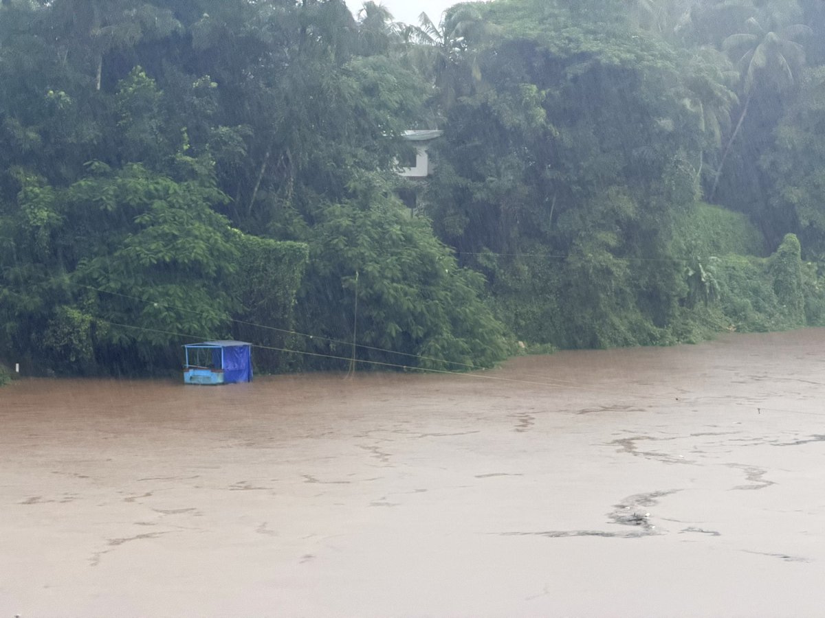 SaifArash's tweet photo. Heavy rain continues across Malappuram, Kerala. The Chaliyar River is flowing above its normal level. Please follow official weather and safety advisories. Photos taken from Kuniyil at 6:00 PM on 1 August 2026. https://t.co/QkMfcRkVnC