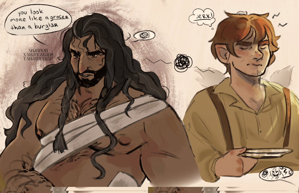 Shangwan0's tweet photo. Thorin acts like a pain in the ass even though Bilbo saved him #bagginshield #thorinoakenshield #thehobbit #bilbobaggins #thehobbitfanart #minicomics https://t.co/JJDIJfXDSG