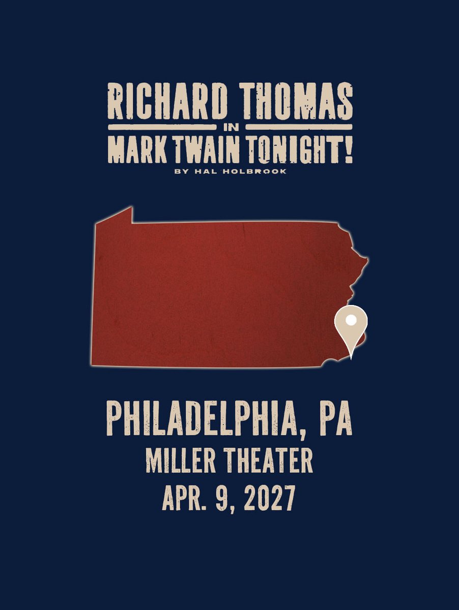 twainplay's tweet photo. Mark Twain comes to Philadelphia, and tickets go on sale July 31! 📖✨
Richard Thomas brings the wit, humor, and heart of America’s greatest storyteller to life in Mark Twain Tonight! — for one unforgettable evening at the Virginia Theatre. 🎩 https://t.co/s6l8WKeqoj