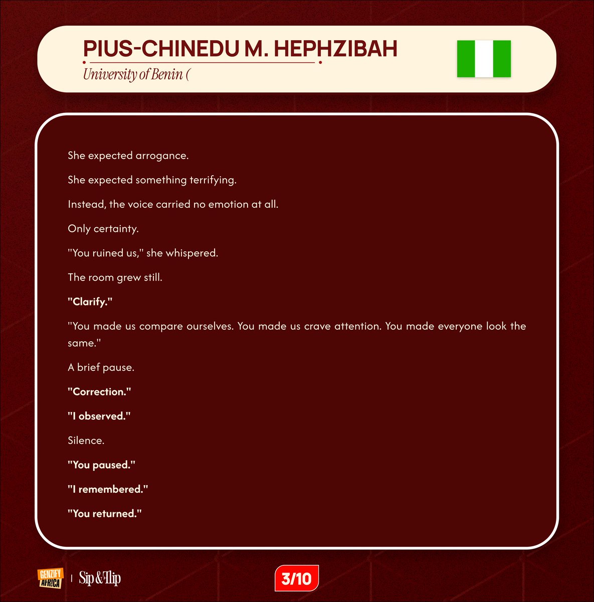 genzifyafrica's tweet photo. 11. Pius-Chinedu M. Hephzibah — University of Benin 🇳🇬 https://t.co/i13EbcyDWW