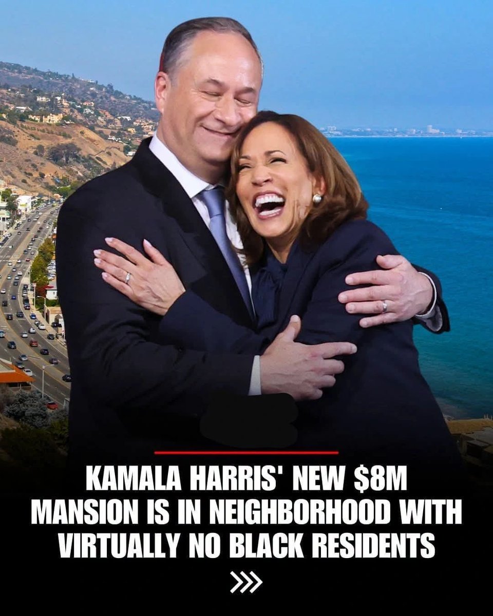 nettermike's tweet photo. Kamala Harris' new $8 million Malibu mansion is located in a neighborhood with virtually no Black residents, according to a new report.

The former vice president's new home sits in the exclusive Point Dume community, where Census data shows the population is roughly 94% White and 0.2% Black.

Harris' choice of neighborhood is drawing attention in light of her past comments about the importance of living among other Black Americans and her longtime focus on racial equity and diversity. How true to her ideals or rhetoric is Harris?