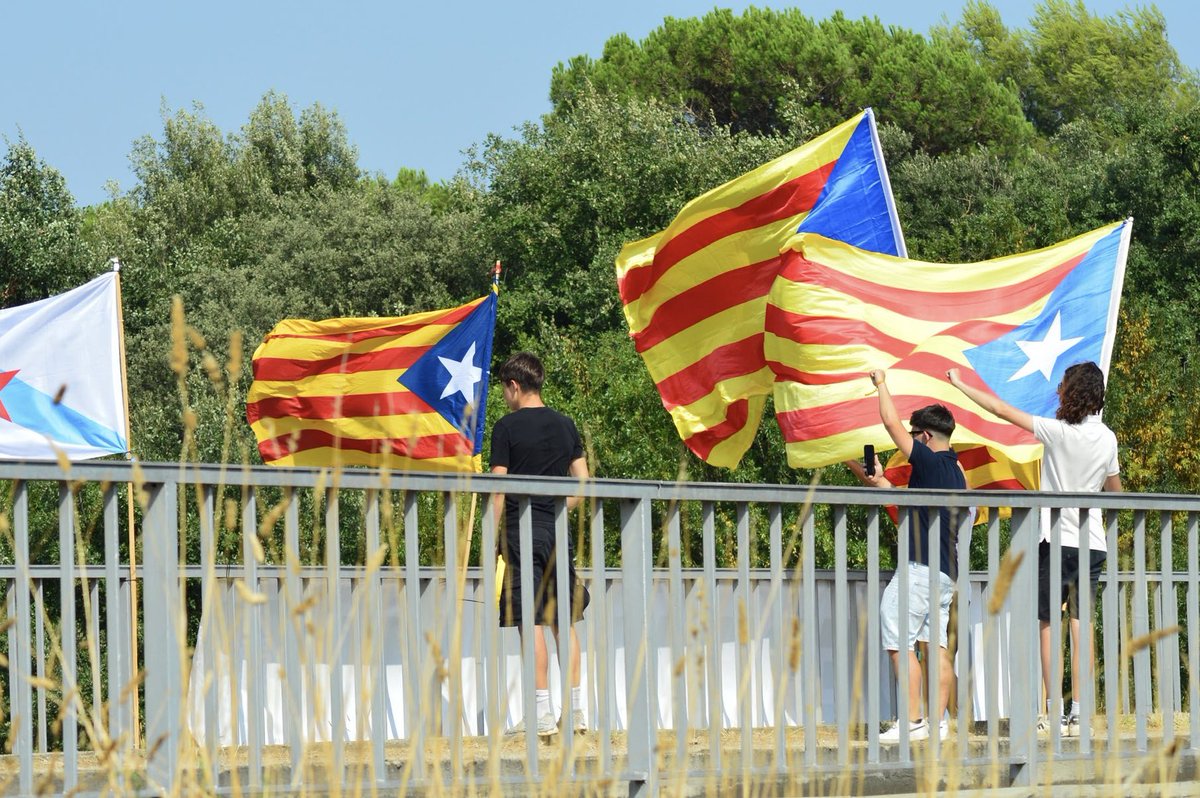 assembleajoves_'s tweet photo. 📣 Avui els joves hem estat a Aiguaviva omplint un pont d’estelades per l’operació sortida.

Perquè la lluita no fa vacances i la independència es defensa arreu. https://t.co/3chDDOYGIF