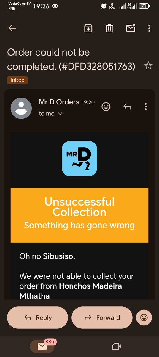 bscmtangayi's tweet photo. @HonchosSA
@MrD_SouthAfrica 

Placing an order having it accepted and provided with a delivery window which is an hour later , 12 minutes before delivery you cancel and funds aren't returned To my account so I could make different arrangements, they are placed in your wallet https://t.co/x889CskRqB