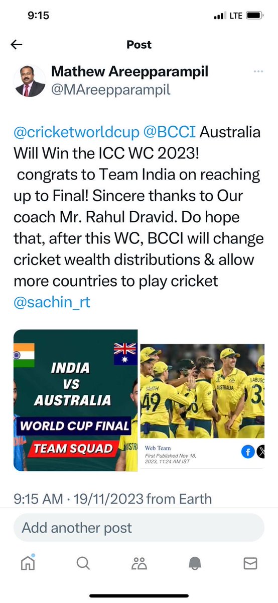 MAreepparampil's tweet photo. @JayShah @BCCI Are you guys dreaming the next ODI World Cup? If you want to win then include the match winner @IamSanjuSamson in the Team! I have perfectly predicted the last ODI WC winner&amp; its basis was BCCI's approaches to world cricket! @timesofindia @sachin_rt @ShashiTharoor https://t.co/T79wy7xRaf