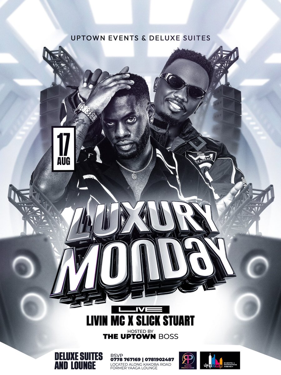 UpTownEvents19's tweet photo. 17/August 
We are At Deluxe Suites Mbarara 
Ft 
@djSlickStuart &amp; @OneLivinMc 
#LuxuryMondays 
Reserve your Tables ASAP https://t.co/u9TArUVxVV