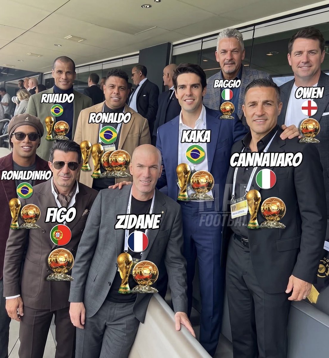 Micdav29's tweet photo. ⚽🔥 Una sola foto. Una generación de auténticos gigantes.

Ronaldo Nazário, Ronaldinho, Michael Owen, Roberto Baggio, Fabio Cannavaro, Zinedine Zidane, Kaká, Rivaldo y Luís Figo. Nueve leyendas que marcaron una era y enamoraron al mundo con su fútbol.

No eran solo estrellas… eran jugadores que cambiaban partidos con un solo detalle de magia. 🌍🏆

Ahora viene la pregunta que divide a cualquier aficionado… 👇

Si solo pudieras fichar a uno en su mejor versión, ¿a quién elegirías? 🤯⚽

#Football #Soccer #Legends #RonaldoNazario #Ronaldinho #Zidane #Kaka #Rivaldo #Figo #RobertoBaggio #Cannavaro #MichaelOwen #BallonDor #FootballHistory #GOAT #FYP #ForYou #Viral #FootballFans #ClassicFootball
