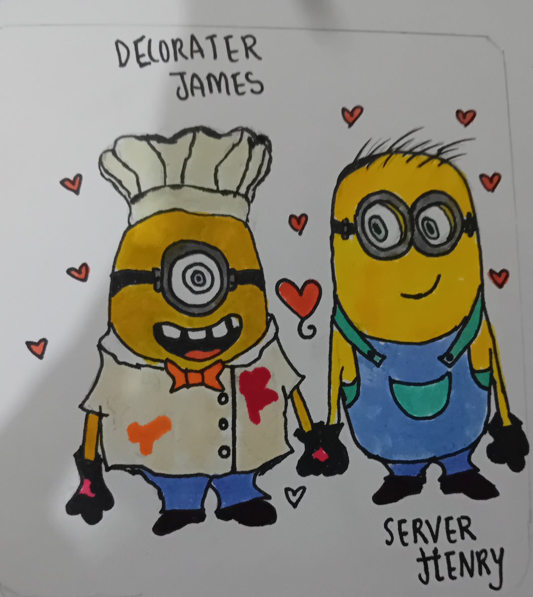 Xlikescats's tweet photo. Jenry AU where james and henry own a coffee shop/bakery

james decorates the food and drink and henry serves them [and also defends his bf james from bullies like dick] 

quick doodle for the #phanaugust26 challenge!
i really hope i manage to do all 30 days 🫡 

#miniontwt #jenry https://t.co/DniP0R92wd