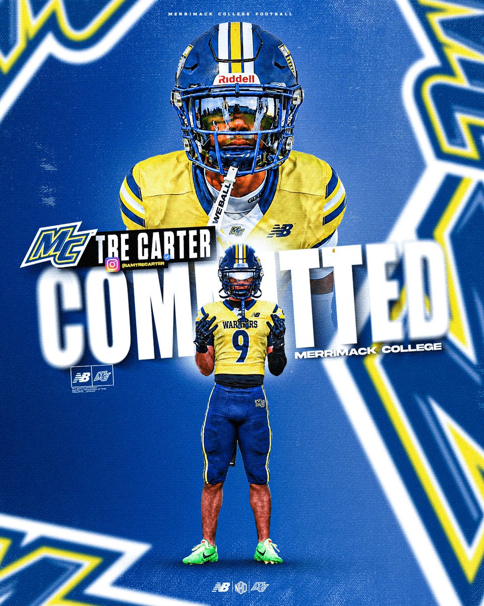 iamtrecarter's tweet photo. After a lot of prayer, conversations with my family, and careful consideration, I’m excited to announce that I have officially committed to Merrimack to continue my academic and football career!   

Thank you to my family, coaches, teammates, and everyone who has supported me along the way. I’m especially grateful to the Merrimack coaching staff for believing in me and giving me this opportunity.  

Job’s not done. 

#GoMack // #FAST // #STRAIN 💙

@Merrimack_FB 
@CoachGennettiMC @CoachGaines_1 
@AppoFootball @CoachTMorg @EdOBrienCFB @247recruiting @AllStatePreps @RivalsHS @tdhald @PrepRedzoneMD @PrepRedzone