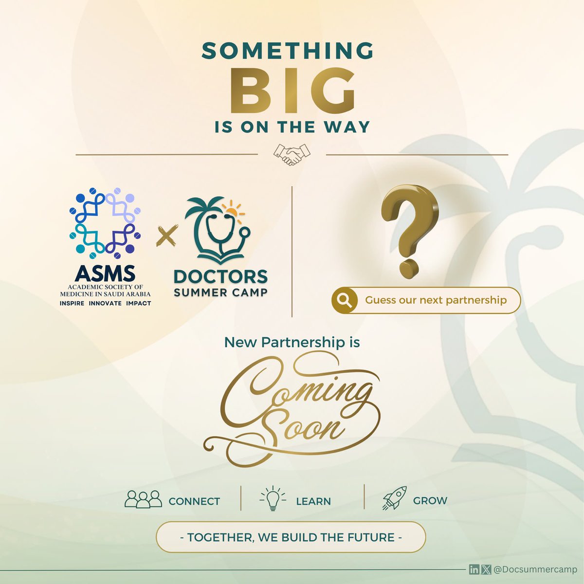 docsummercamp's tweet photo. لسنا على وشك الإعلان عن شراكة جديدة…
بل عن فرصة نعتقد أنها ستصنع فرقًا حقيقيًا في رحلتكم العلمية.

فمن تتوقعون أن يكون شريكنا القادم؟ 👀 https://t.co/G4HxuOimRa