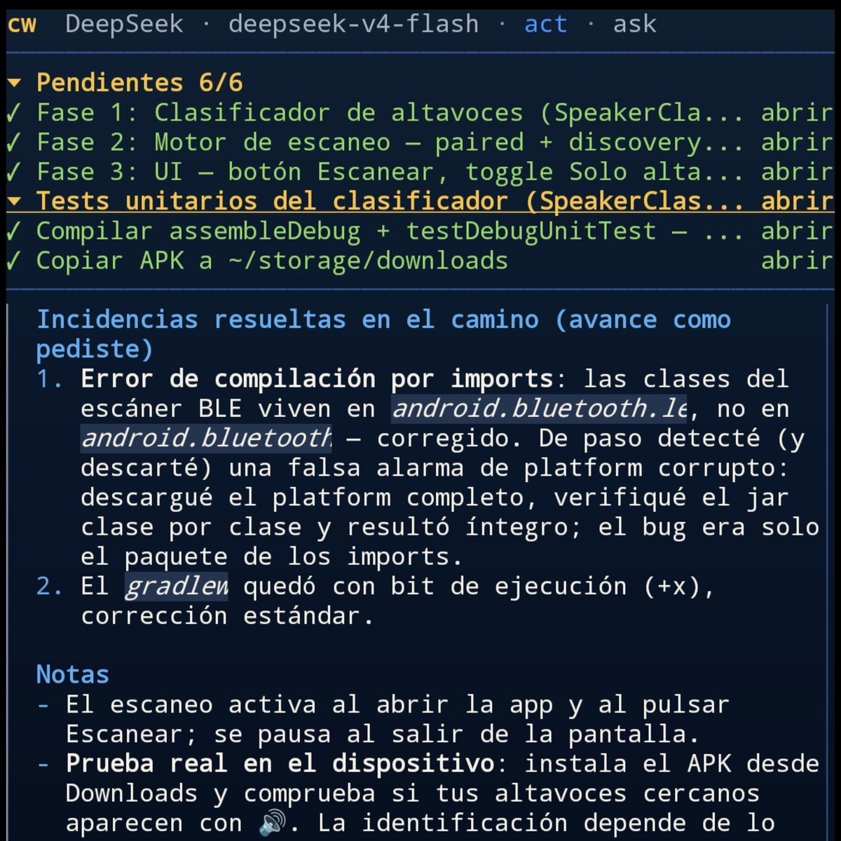 raspberrytorpes's tweet photo. De esto que estás en la playa y vibecodeas una app de Android para hacer BT jamming al altavoz del vecino usando #Termux con #Codewhale y #DeepSeek https://t.co/MAcvB1JnKP