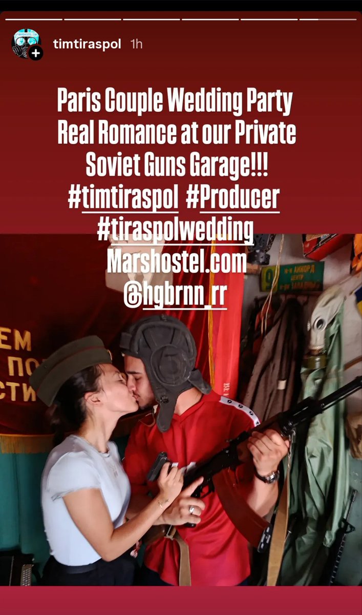 TiraspolHostel's tweet photo. Paris Couple Wedding Party 🎉
At Our Private Soviet Guns Garage!!!
Romance in Tiraspol!!!!
#timtiraspol #tiraspolwedding
https://t.co/MtePg3mGNx https://t.co/FsW9bKsMVm