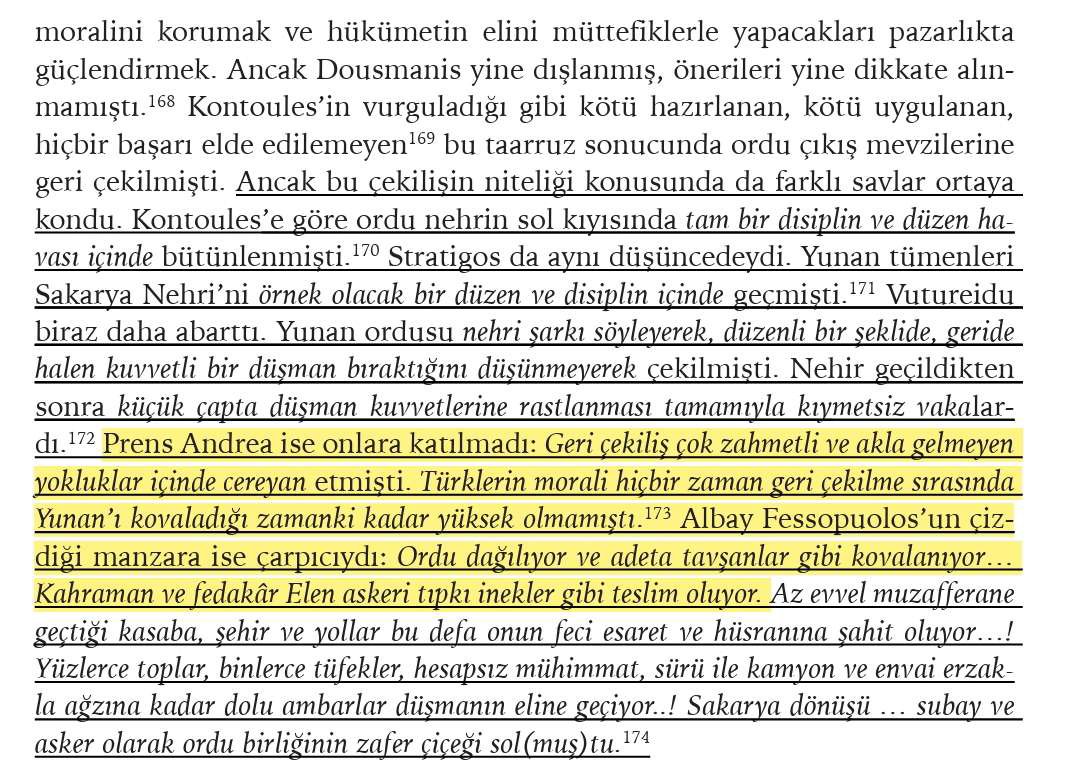 KtcKaju's tweet photo. Türklerin morali hiçbir zaman geri çekilme sırasında Yunan'ı kovaladığı zamanki kadar yüksek olmamıştı. Albay Fessopuolos'un çizdiği manzara ise çarpıcıydı: Ordu dağılıyor ve adeta tavşanlar gibi kovalanıyor... Kahraman ve fedakâr Elen askeri tıpkı inekler gibi teslim oluyor https://t.co/aipMxhroKw