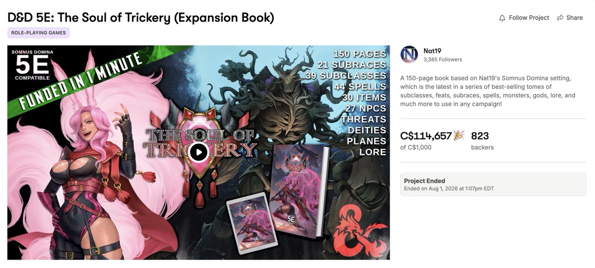 Nat19Official's tweet photo. AND THAT'S THE SOUL OF TRICKERY! 
THANK YOU ALL SO MUCH! WE HIT EVERY STRETCH GOAL!! 🎉
We are so grateful and lucky to have amazing people show up time and time again to make what we do possible.  Thank you all for supporting human creativity and art~ https://t.co/YULoM4bzZM
