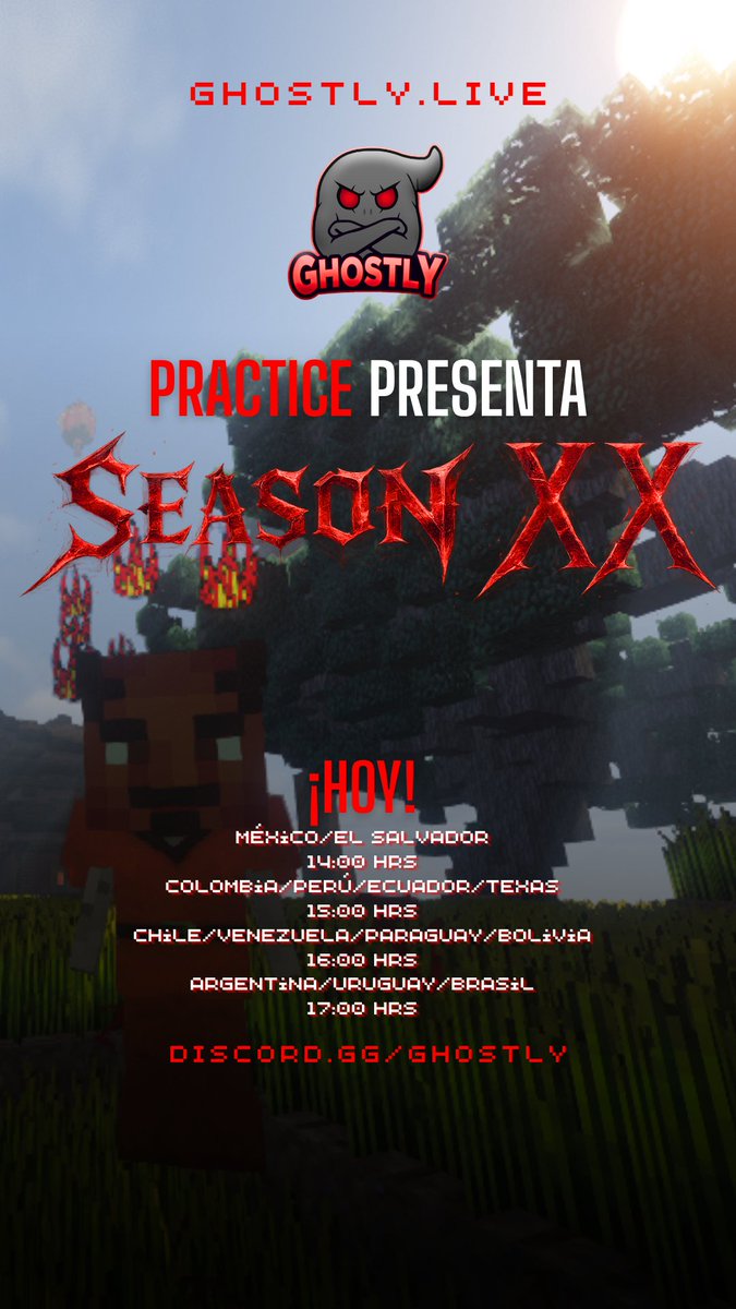 GhostlyLive's tweet photo. ⚔️PRACTICE XX⚔️
🗓️ Hoy, Sábado 01/08/2026
🕓 16:00 CHL 🇨🇱 | 17:00 ARG 🇦🇷
🎮 IP: https://t.co/5WjU00kMe0 | Comunidad: https://t.co/GfGYFUhXqN
#Minecraft #MinecraftPvP #Practice #GhostlyLive https://t.co/iXGAo59qOi