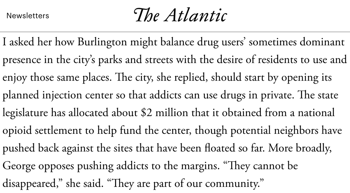 CharlesFLehman's tweet photo. This is the Burlington, VT state's attorney.

Again: these sites don't reduce deaths, and they are illegal to operate. Why are states spending millions of opioid settlement dollars on them instead of on treatment beds and free buprenorphine? https://t.co/lbLG1IvOAN