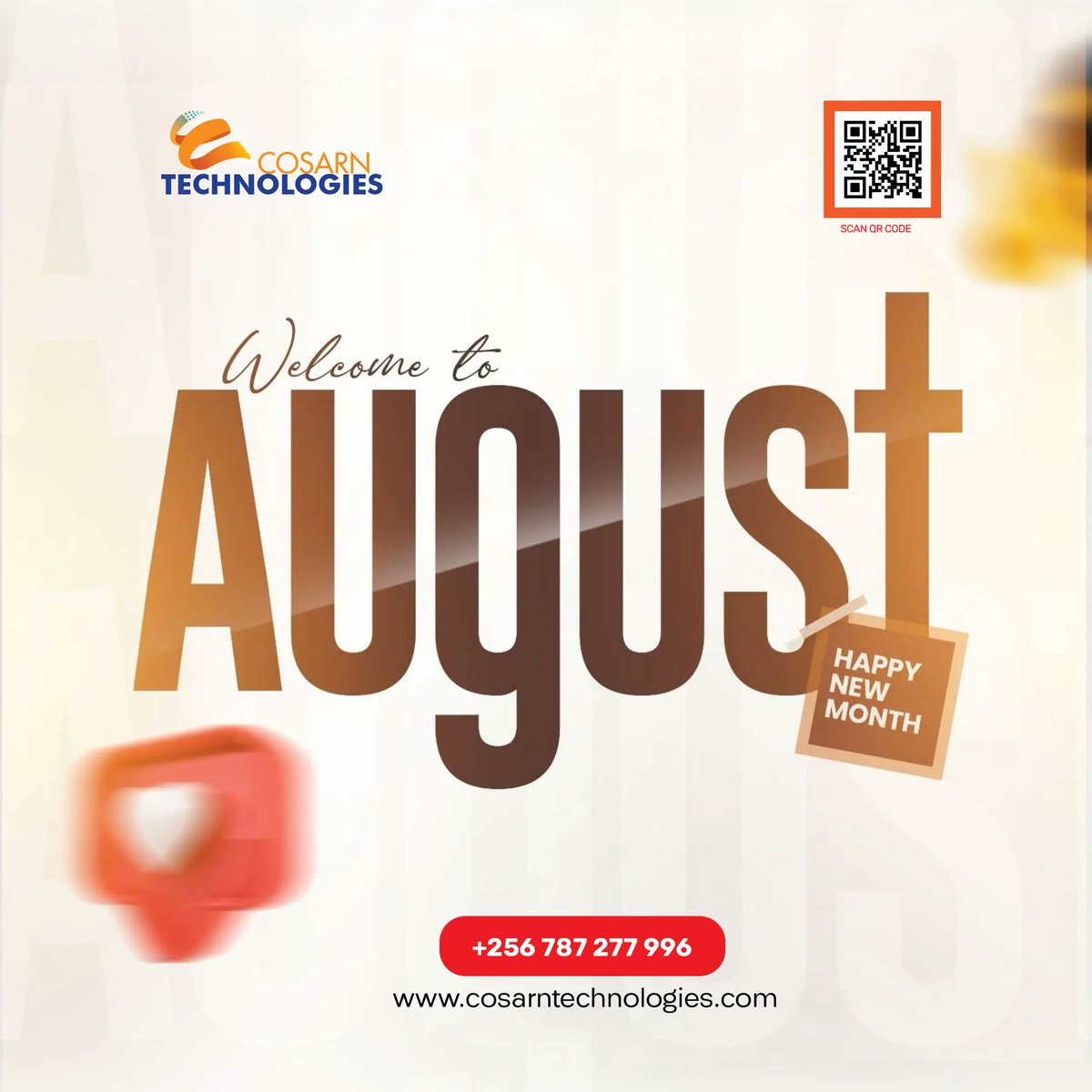 CosarnT's tweet photo. Welcome to August!

A new month. New opportunities. New innovations.

Let's build smarter businesses with secure software, cloud solutions, cybersecurity, AI, and digital transformation.

🌐 https://t.co/Dmv2a7NzZI

📞 +256 787 277 996

#Technology #Innovation #CosarnTechnologies https://t.co/rECWjc3kAP
