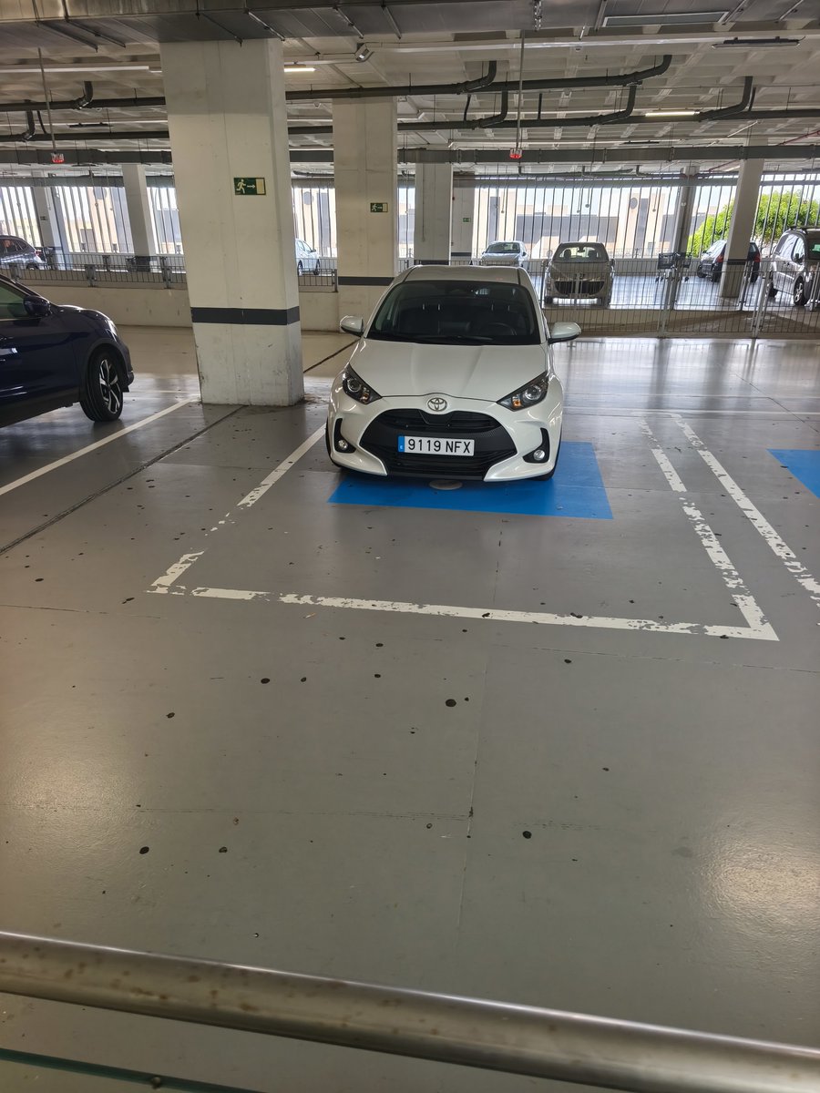 NoSinMiPmr's tweet photo. La falta de empatía no se va de vacaciones. Dos casos: L de conductor nivel y banderita de España en el retrovisor. (Parking medio vacío a 20 metros). @lidlespanaAC https://t.co/TAQvamz8yI