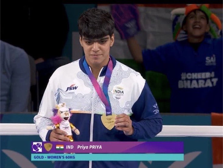 gupta_rekha's tweet photo. Another golden moment for India’s Nari Shakti. 

Congratulations to Priya Ghanghas on winning the Gold Medal in the Women’s 60kg boxing event at the Commonwealth Games 2026.

Your courage, composure and fighting spirit have brought immense joy to the nation. This victory will inspire countless young girls to step into the ring and chase their own dreams.

#CWG2026
#Cheer4Bharat