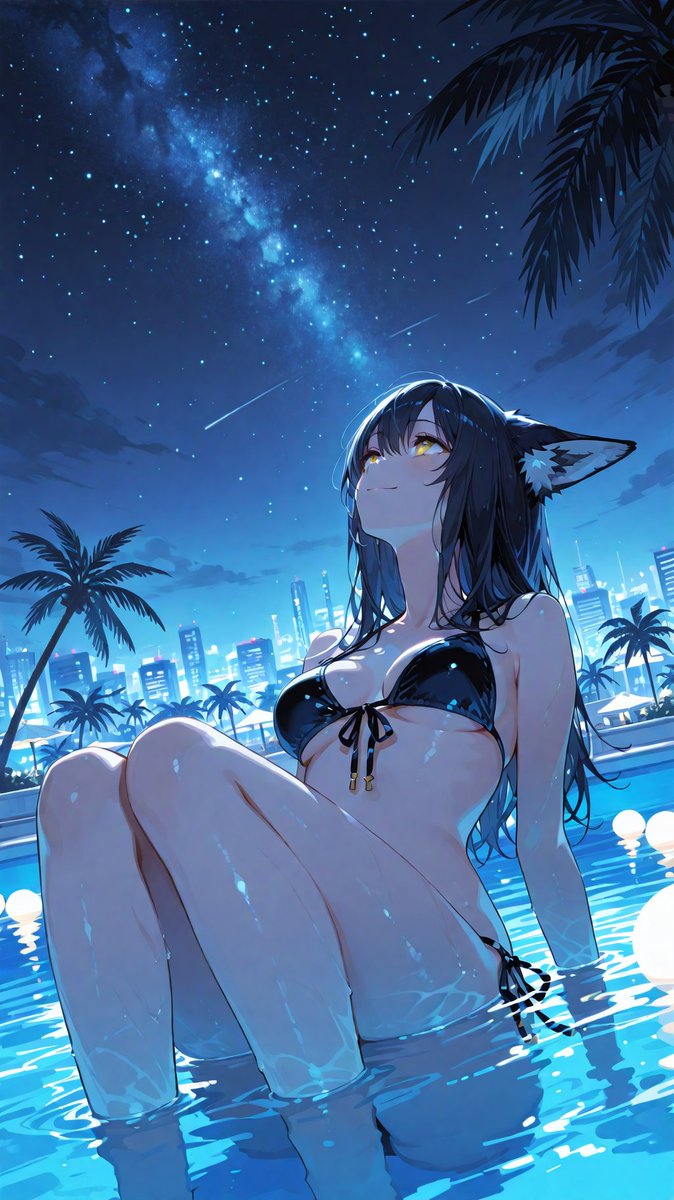 P7dnyhtUiK9G05f's tweet photo. ごんぎつねさんにおねがいっ 
ナイトなプール　ツクヨ 
SFW 
#ゲーム制作 #同人ゲーム #AIイラスト #AIart https://t.co/ndmCNtRdfL