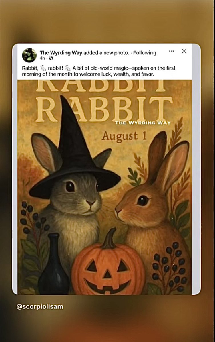 ScorpioLisaM's tweet photo. Shared from The Wyrding Way. #rabbitrabbit #AugustBlessings #August1st #August1 https://t.co/YD2otbv3mT