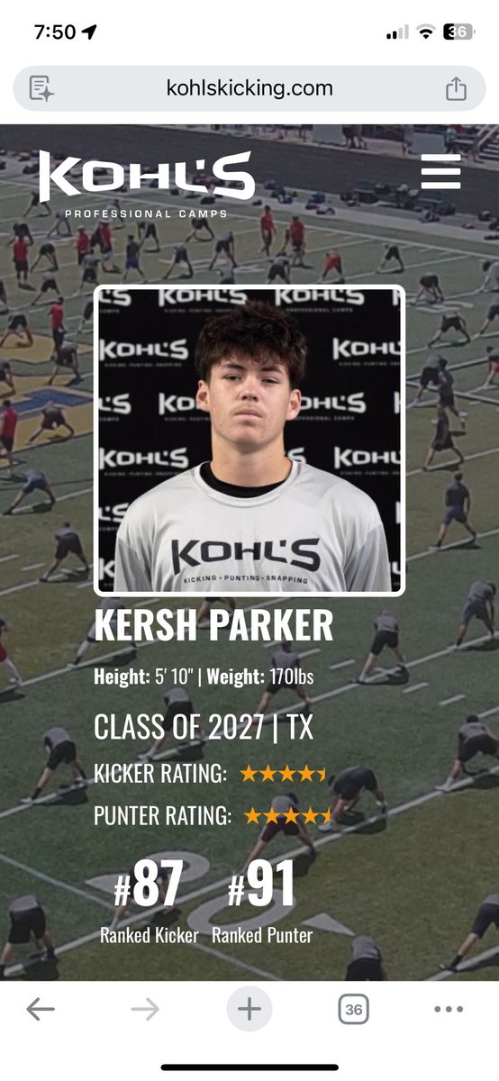 kersh_parker's tweet photo. Blessed to be a 4.5⭐️ combo K/P
Top 10 in tx for kicking and punting 
Top 5 combo K/P in tx

22 points at Gatlinburg for kohls 
106.25 average kickoff
6/6 from 54

@NickGatto @coachluster2 @Cj_John44 @CoachKjellsten https://t.co/2skIbpDQvo