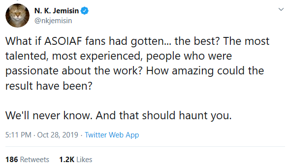 ADragonDemands's tweet photo. NK Jemisin after Game of Thrones Season 8 WON the Best Drama Emmy Award

#GameOfThrones https://t.co/W8pcK8bIJe