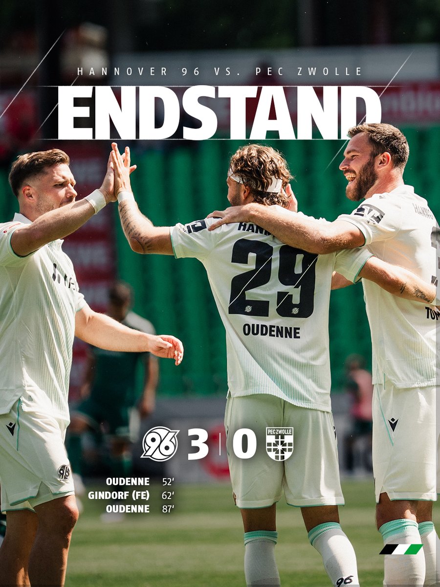 Hannover96's tweet photo. 90' Und dann ist Schluss! Wir besiegen Zwolle im letzten Härtetest mit 3:0! 🙌

#H96 #NiemalsAllein ⚫⚪💚 | #H96PEC 3:0 https://t.co/OLbDBBxGJW