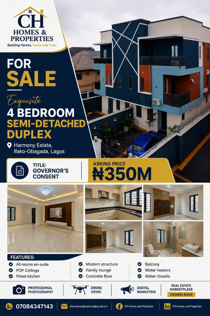 ChristianHike01's tweet photo. 4-BEDROOM SEMI-DETACHED DUPLEX

📍 Location: Harmony Estate, Ifako-Gbagada, Lagos
📜 Title: Governor's Consent
💰 Price: ₦350 Million (Asking)

Don't miss the opportunity to own this premium property in one of Lagos' most sought-after residential locations. https://t.co/N2Q3jiLtrI