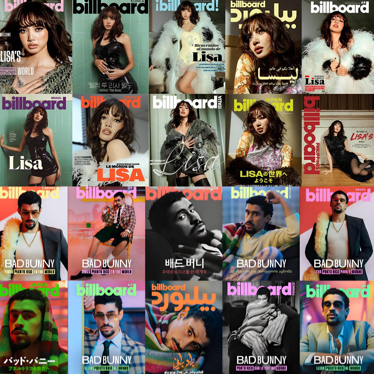 lalisameli's tweet photo. The concept of Billboard choosing Lisa as the face of Asia and Bad Bunny as the face of Latin America, making them the only artists in history to feature on Billboard covers across multiple countries, is absolutely insane. https://t.co/4kKxEzMkzP
