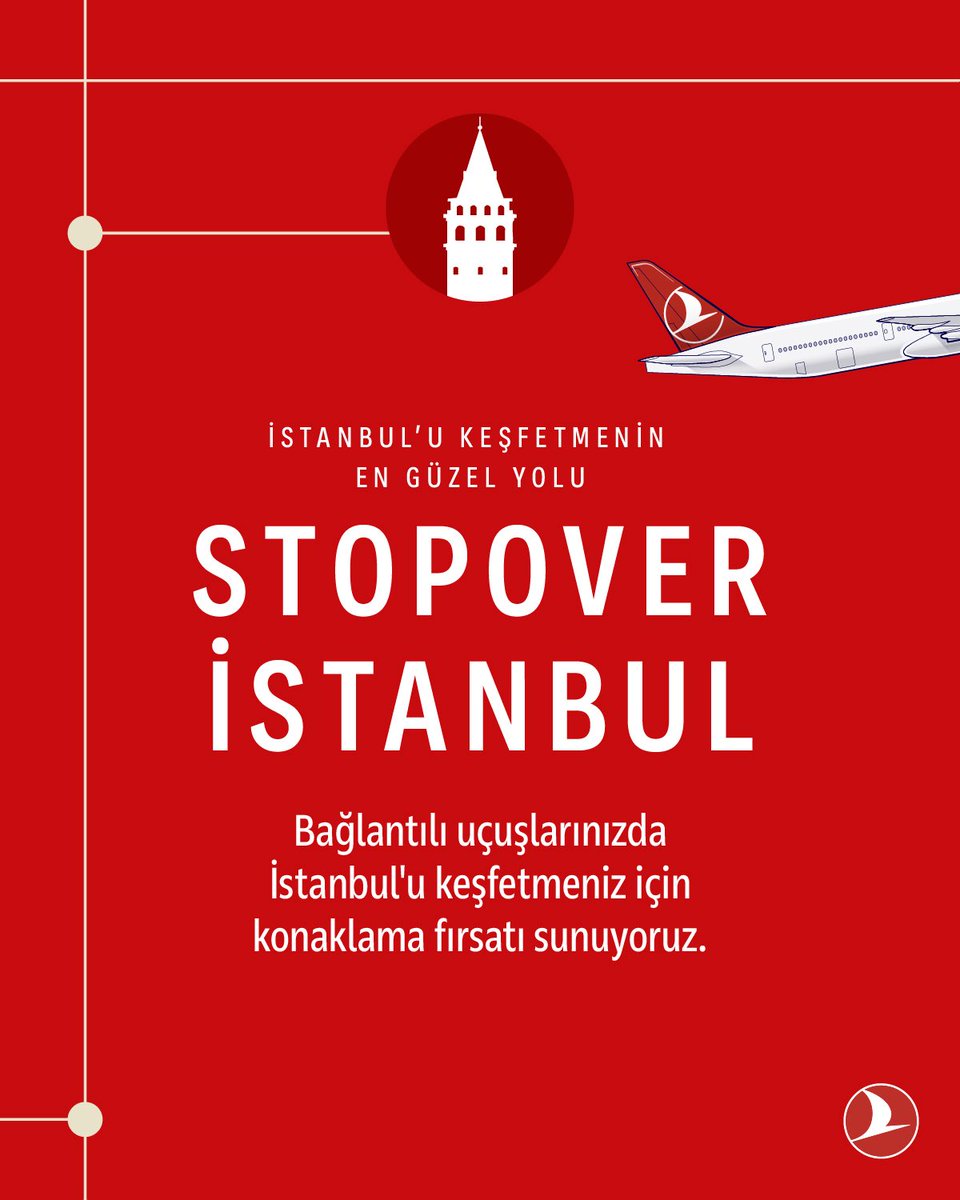 TK_TR's tweet photo. Aktarma sürenizi unutulmaz bir yolculuğa dönüştürün!

Stopover hizmetiyle dünyanın en güzel şehirlerinden birini keşfetme ayrıcalığı sizi bekliyor. İstanbul’da minimum 20 saat ve maksimum 7 gün bekleme süreniz varsa, ücretsiz otel konaklaması ile şehrin tüm güzelliklerini keşfedebilirsiniz.