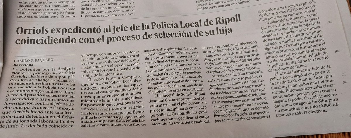 oomaaarterra's tweet photo. La Führer de Ripoll expedientant el cap de la Policia Local just quan la seva filla aspira a una plaça al cos.
Casualitat? 

Ella, encantada de signar decrets, però el mèrit i la llei… això ja és una altra història. https://t.co/8ltXDJ04P0