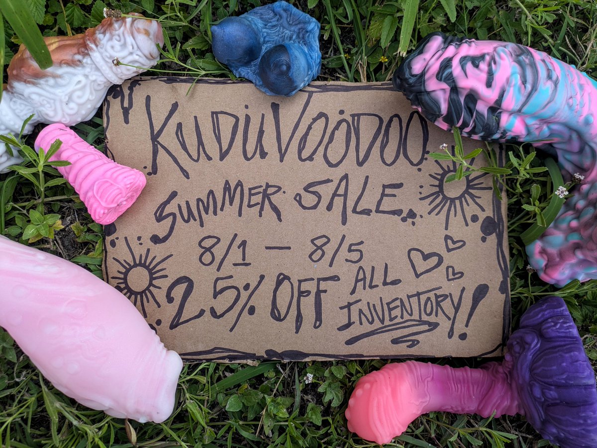 Kudu_Voodoo's tweet photo. Y'all know the drill, every year when the kudus go on vacation we run A SUMMER SALE!! Take 25% off all inventory including mishaps from today through 8/5! Discounts automatically applied 😍♥️ Treat yourself to something nice ♥️♥️ https://t.co/7aFLei5VqF♥️♥️
#sextoy #dildo #kink https://t.co/3o6ZZnqRvo