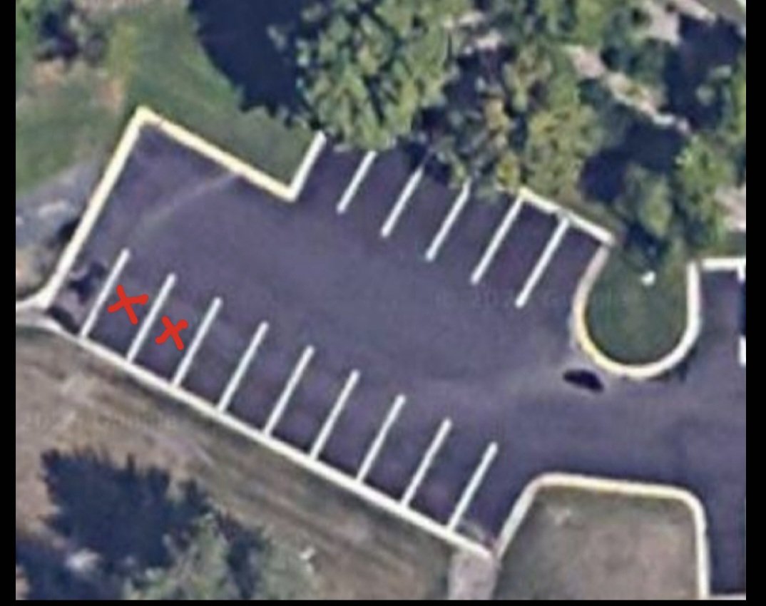 KentJenne's tweet photo. @DavidMoss If I park facing forward in these two spots it will completely fail to get out... The curbs make it lose its mind. https://t.co/fiXdn3DQCH