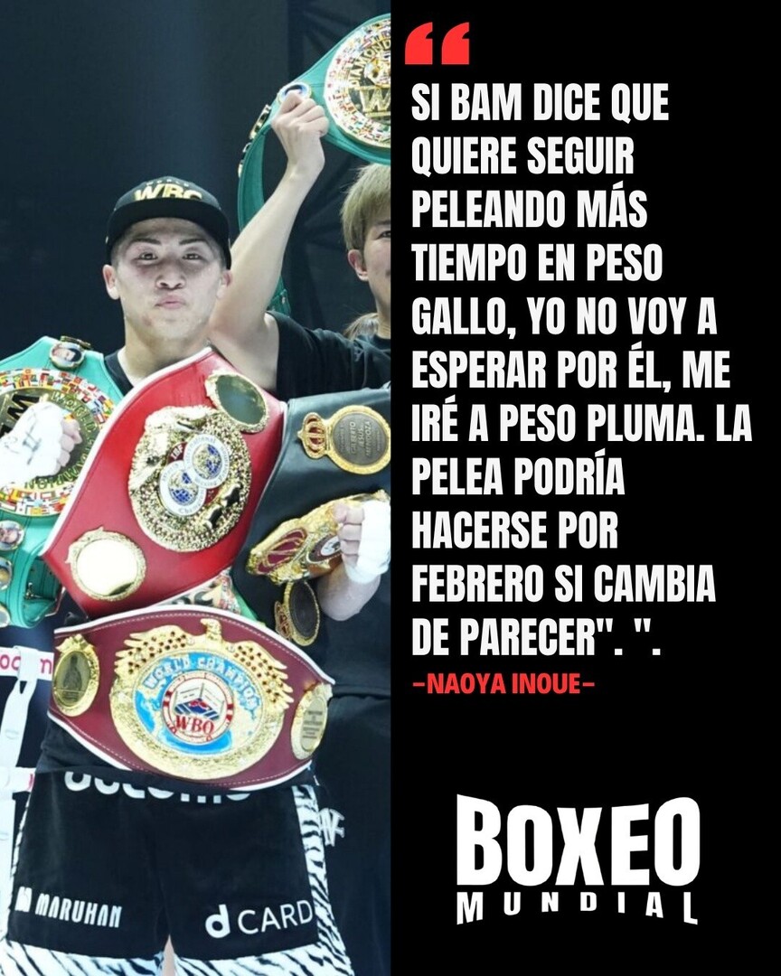BoxeoMundial's tweet photo. Naoya Inoue 🇯🇵 le pone ultimátum a Jesse 'Bam' Rodríguez 🇺🇸 🇲🇽 si de verdad quiere pelear en su contra 🥊 🔥
#Boxeo #Boxing #NaoyaInoue #JesseRodriguez #BamRodriguez https://t.co/8LwvJ1Muq0