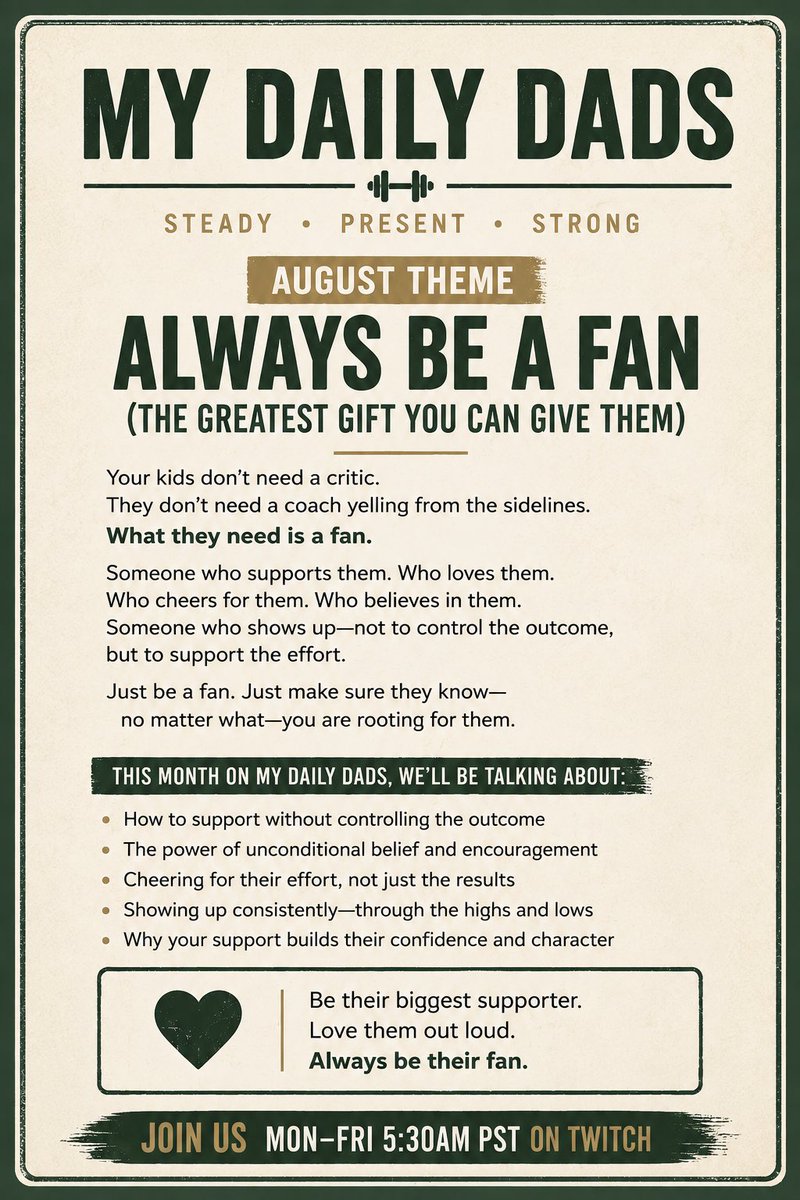 MyDailyDads's tweet photo. Join us in August as we discuss supporting our children as their biggest fan.

@DRouzaud https://t.co/lnbzbvWM0L