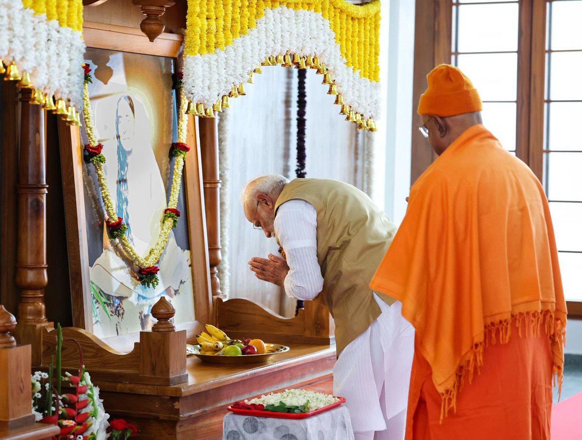narendramodi's tweet photo. While at Mysuru’s Viveka Smaraka, paid tributes to Sri Ramakrishna, The Holy Mother Sri Sarada Devi and Swami Vivekananda. Their thoughts will always give hope and strength to countless people. https://t.co/5at4IK8T9x